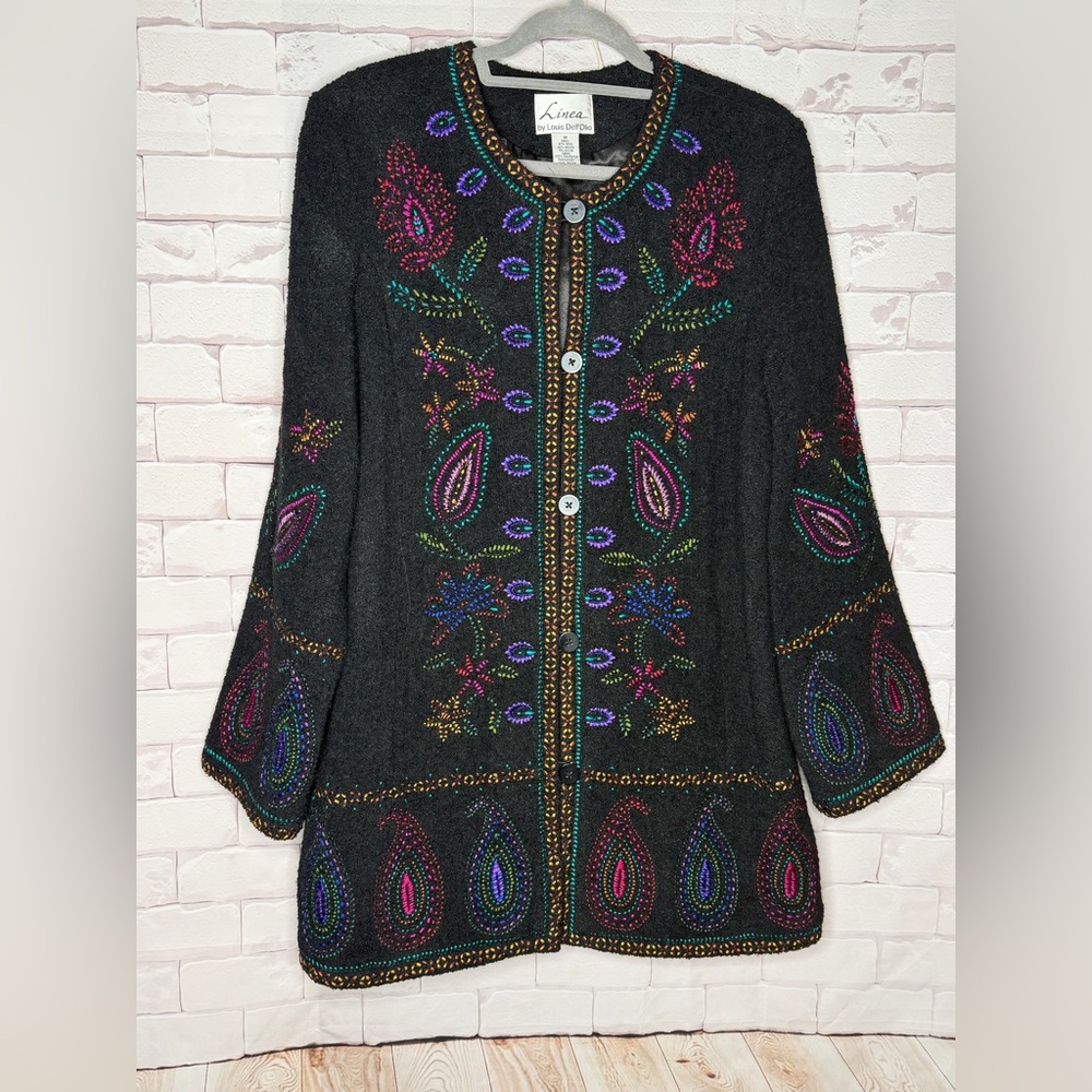 NWOT Linea Louis Dell'Olio Embroidered Wool Blend Floral Paisley‎ Jacket